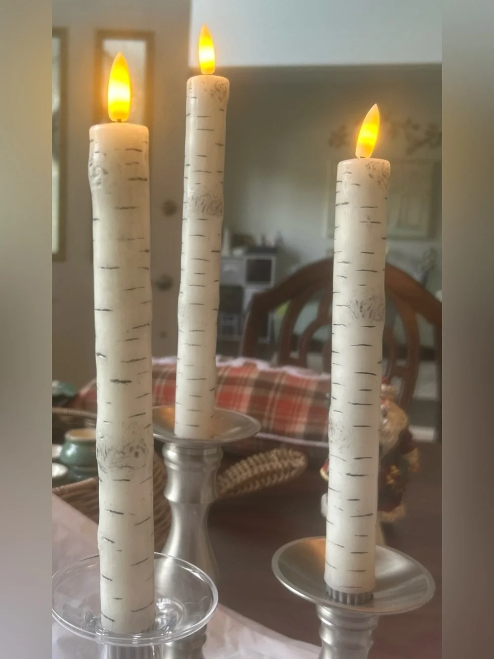 Birch-Textured LED Taper Candles - White (Set of 3)